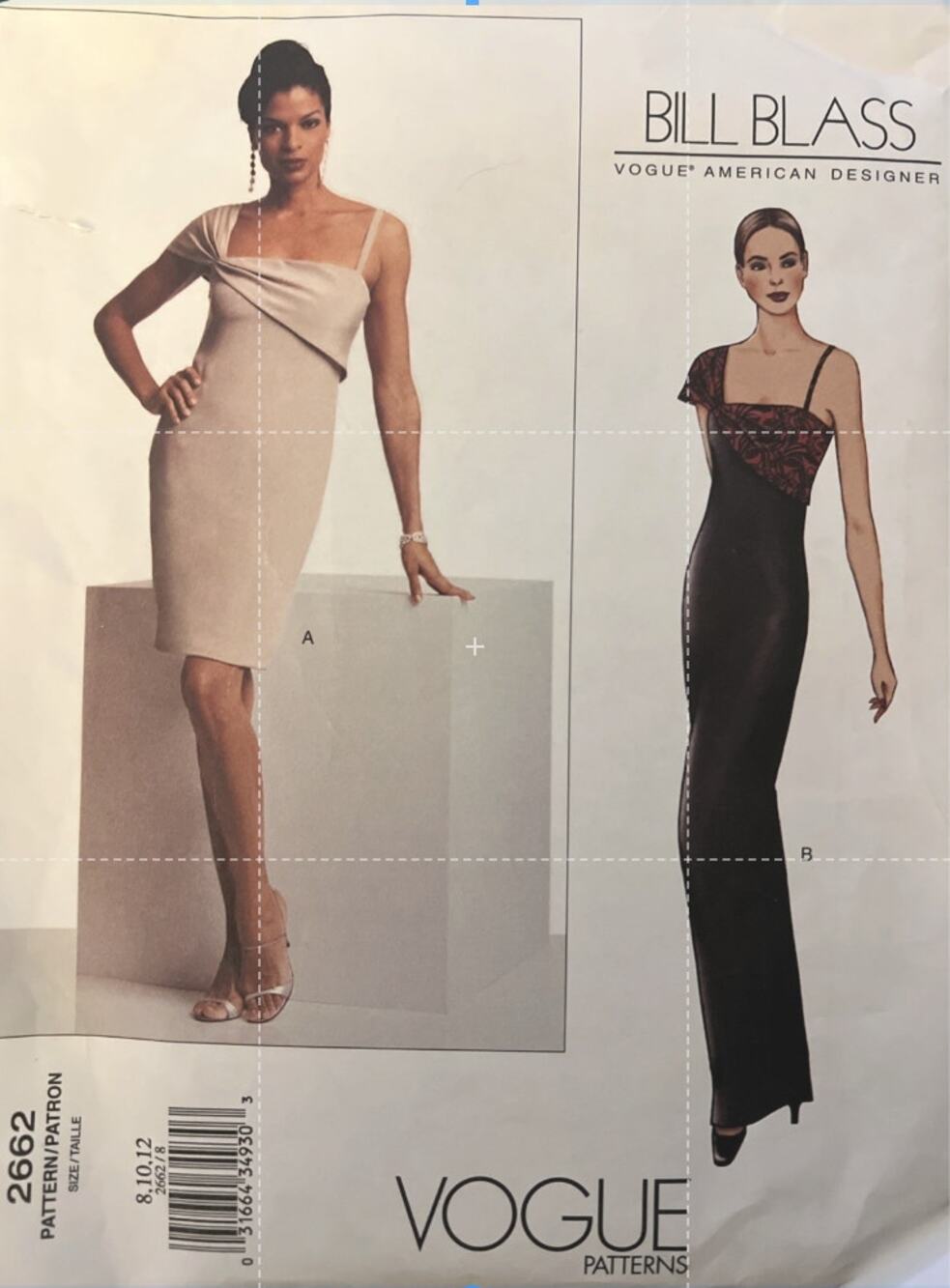 Vogue Pattern 2662 Bill Blass Evening Formal Grecian Dress Size 8-10-12 UNCUT